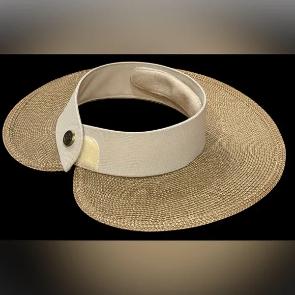 Eric Javits  Squishee HALO Tan and Cream Wide Brim Visor $325 - Picture 7 of 9